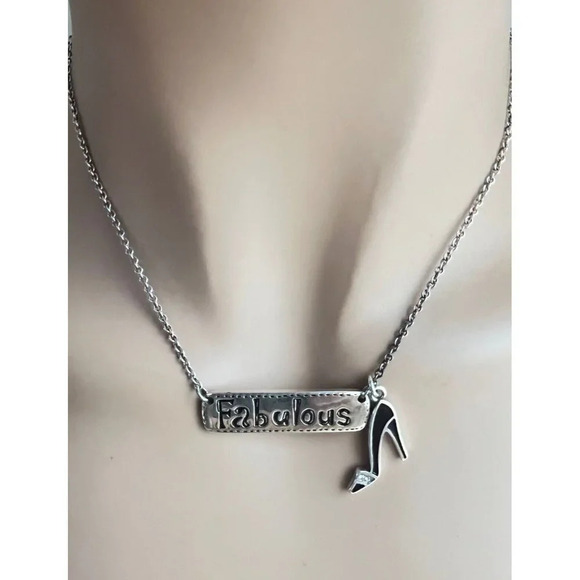 BRIGHTON FABULOUS NECKLACE SILVER/BLACK ENAMEL 16-18" ADJUSTABLE - Picture 1 of 5